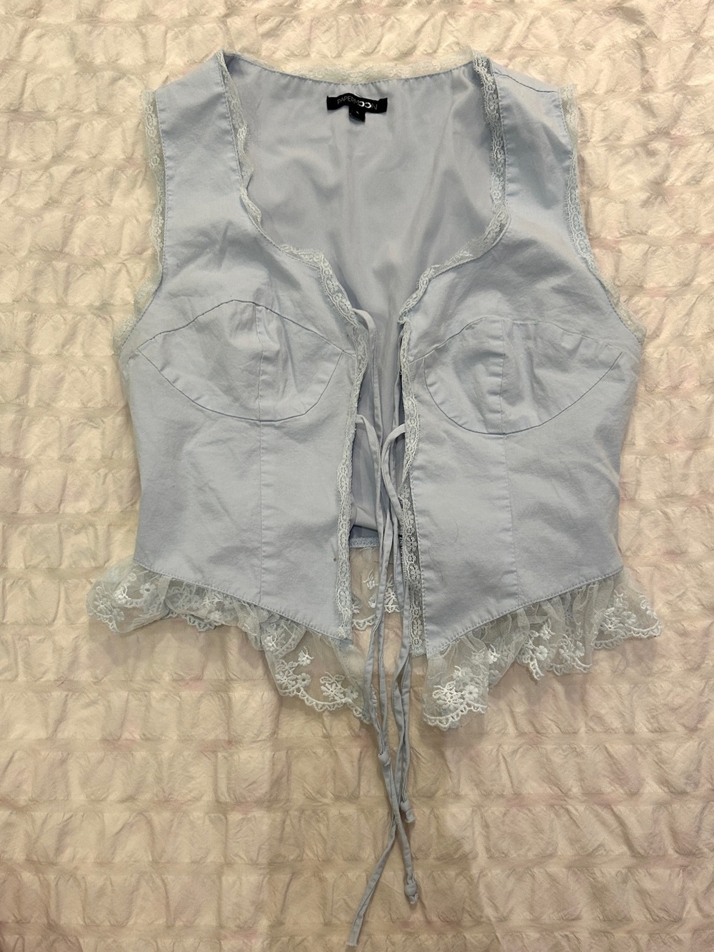 Light Blue Lace-Trim Corset Crop Top